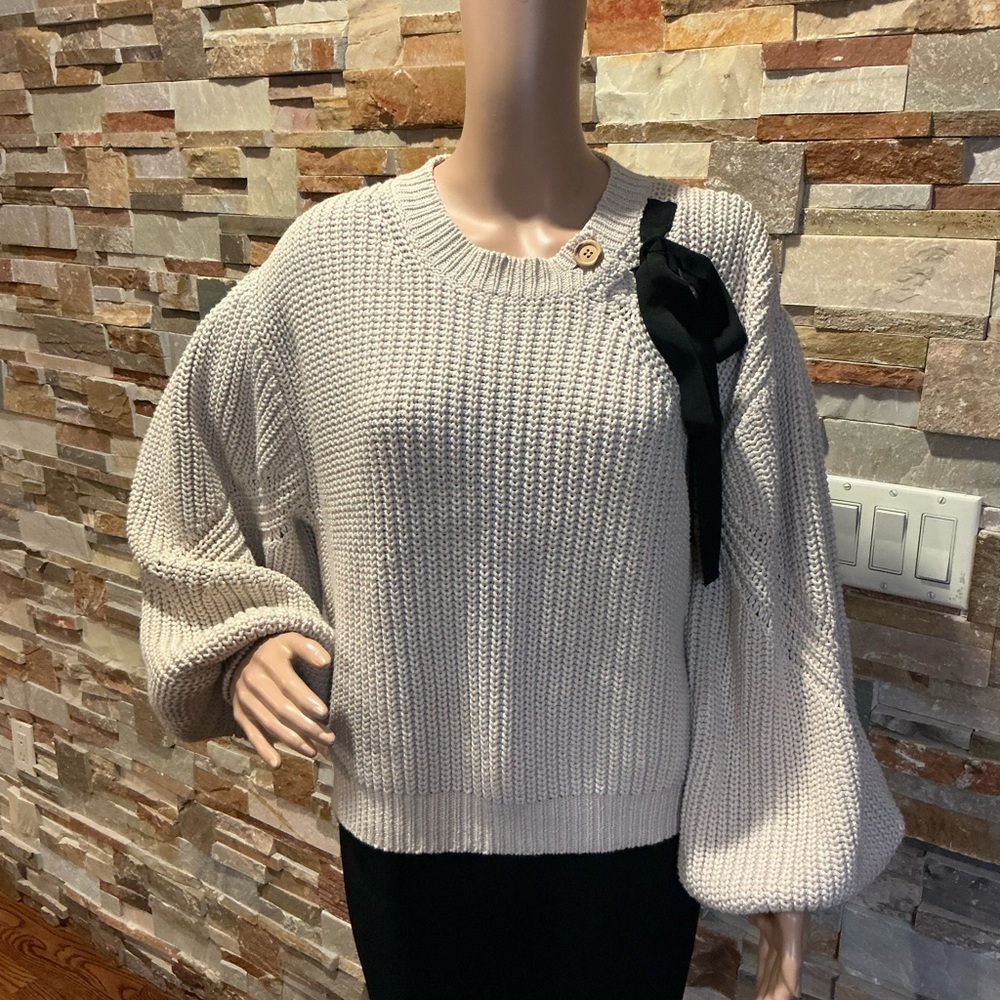 Ulla Johnson Grosgrain-Bow Waffle Knit Pullover